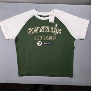 Guinness Ireland Juniors XL Green White Raglan Graphic Cropped T-Shirt